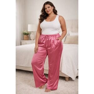 Women's XXL Fuchsia Pink Satin Lounge Pants Drawstring Elastic Waist Pj Bottom